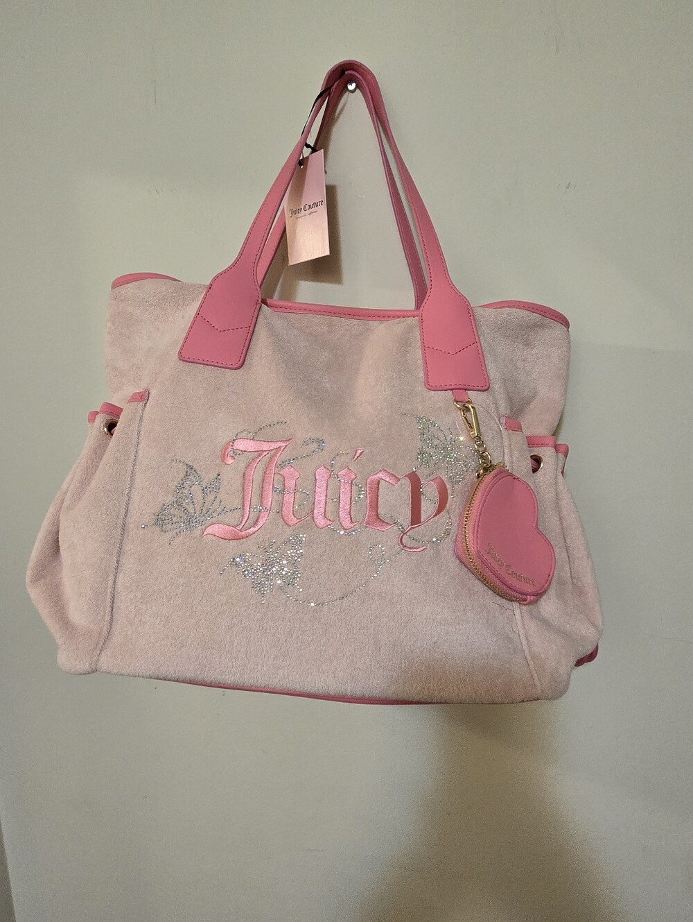 Juicy Couture Light Pink Suede Tote with Hot Pink Trim